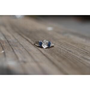 Engagement ring Burmese Sapphire and Lake County Diamond Sterling Silver